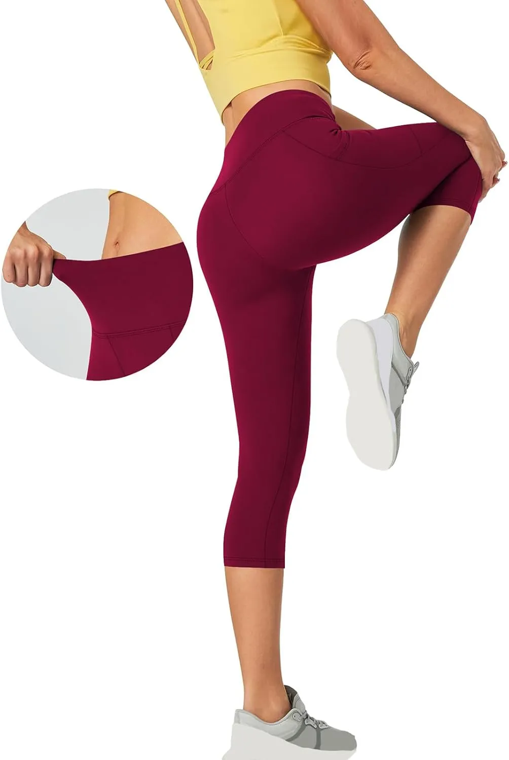 Capri Leggings for Women Butt Lift with Pockets High Waisted Tummy Control Soft Yoga Capris Workout Running Leggings