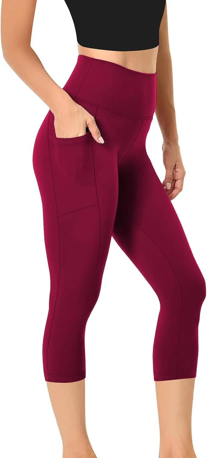 Capri Leggings for Women Butt Lift with Pockets High Waisted Tummy Control Soft Yoga Capris Workout Running Leggings