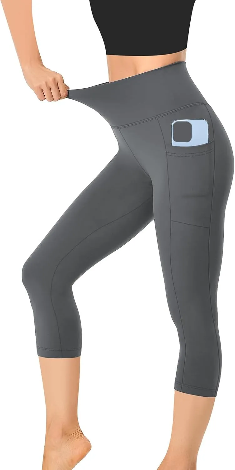 Capri Leggings for Women Butt Lift with Pockets High Waisted Tummy Control Soft Yoga Capris Workout Running Leggings
