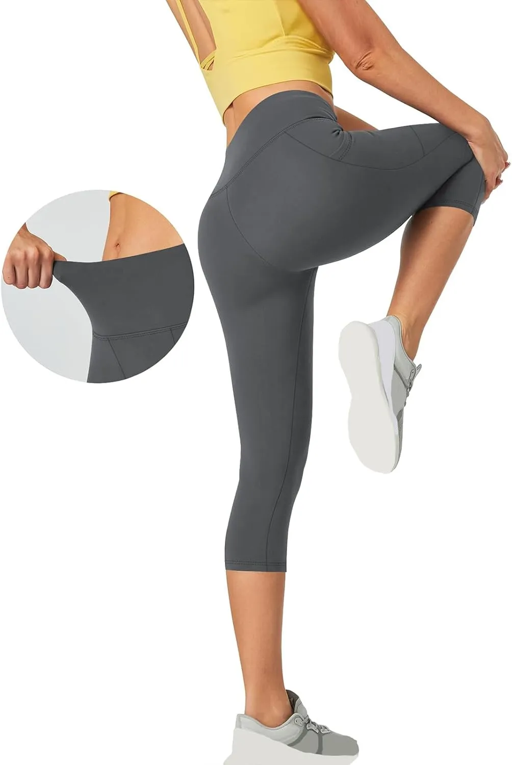 Capri Leggings for Women Butt Lift with Pockets High Waisted Tummy Control Soft Yoga Capris Workout Running Leggings