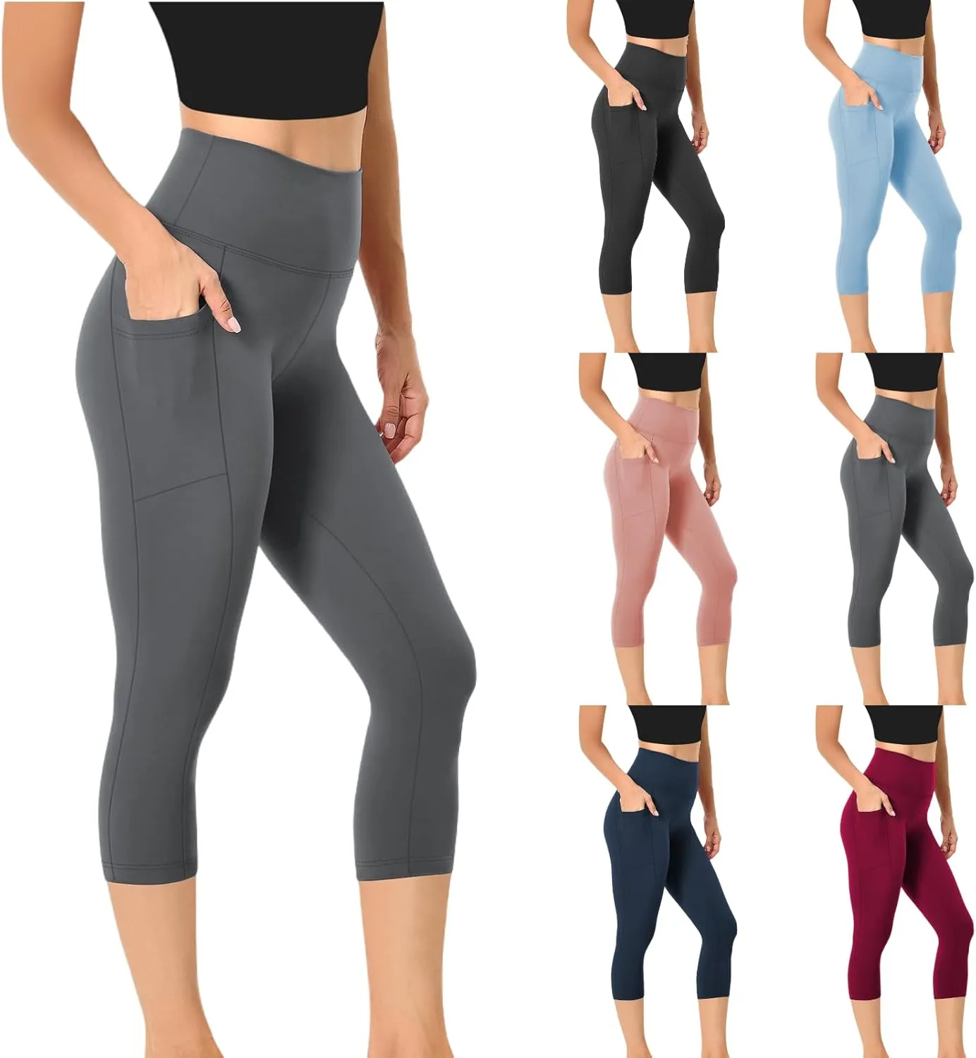 Capri Leggings for Women Butt Lift with Pockets High Waisted Tummy Control Soft Yoga Capris Workout Running Leggings