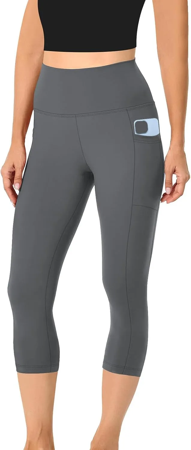 Capri Leggings for Women Butt Lift with Pockets High Waisted Tummy Control Soft Yoga Capris Workout Running Leggings