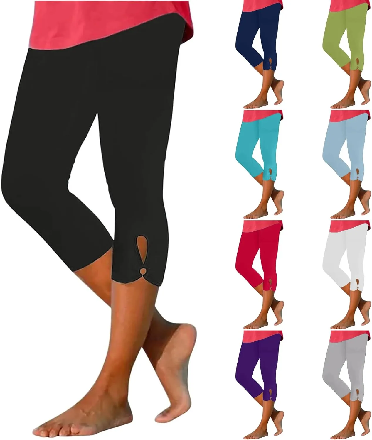 Capri Leggings for Women Tummy Control High Waisted Leggings Summer Yoga Cropped Pants Plus Size Athletic Capris