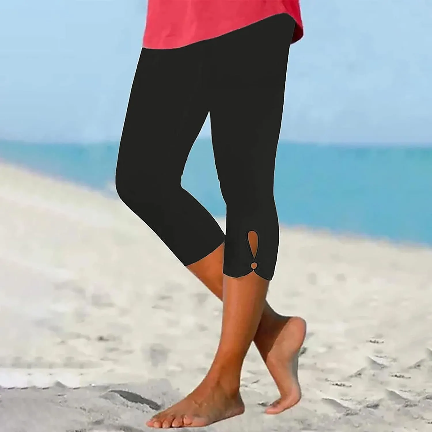 Capri Leggings for Women Tummy Control High Waisted Leggings Summer Yoga Cropped Pants Plus Size Athletic Capris