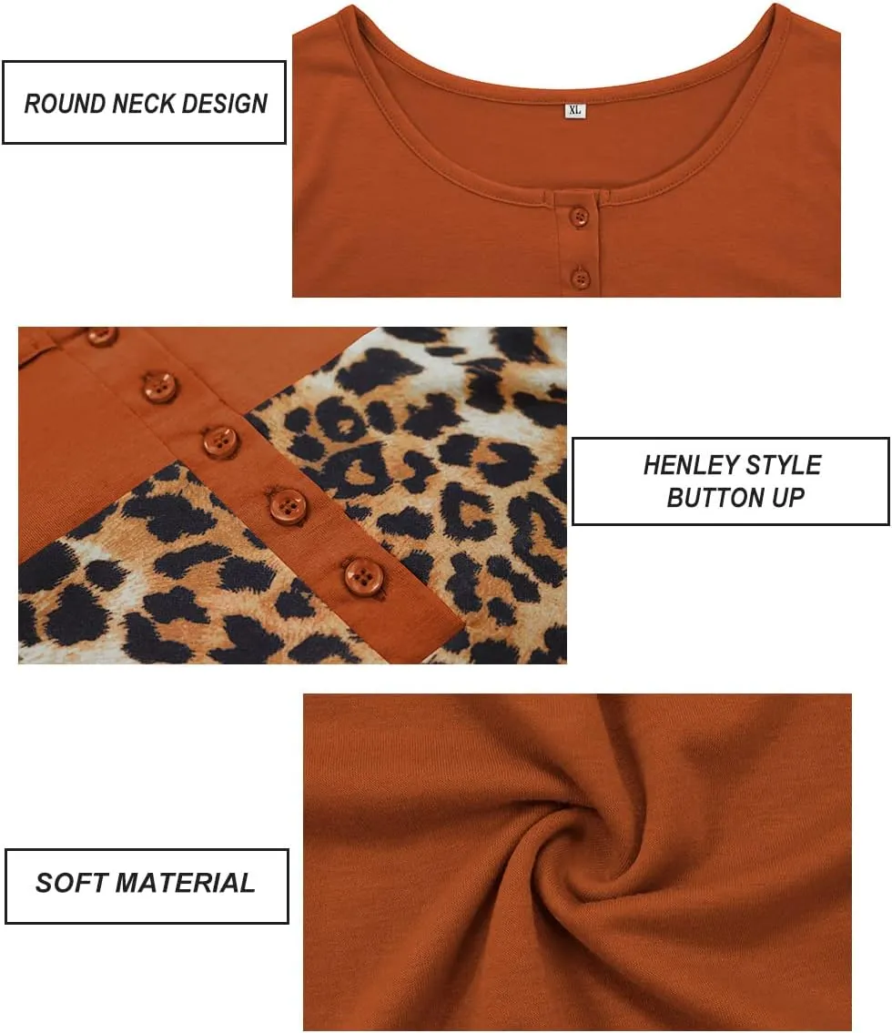 CARCOS Plus Size Tops for Women Long Sleeve Fall Tunic Color Block Camo/Plaid/Leopard/Fall Blouse Crewneck Tshirt XL-5XL