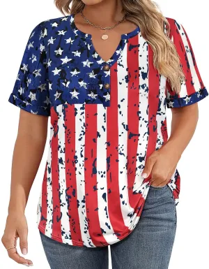 CARCOS Womens Plus Size Tops Puff Short Sleeve V Neck Shirts Solid/Floral Summer Tshirt Casual Blouse Loose fit Tunics XL-5XL
