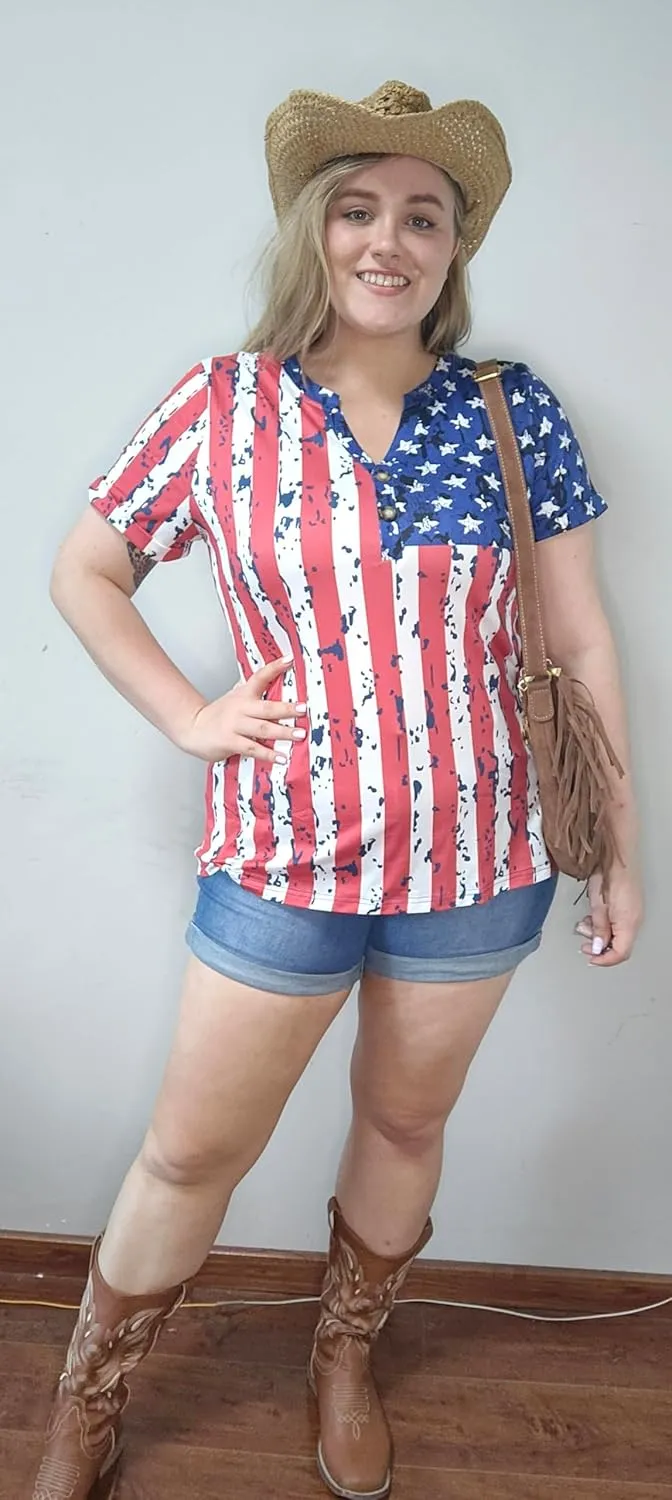 CARCOS Womens Plus Size Tops Puff Short Sleeve V Neck Shirts Solid/Floral Summer Tshirt Casual Blouse Loose fit Tunics XL-5XL