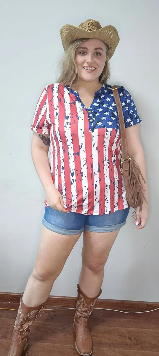 CARCOS Womens Plus Size Tops Puff Short Sleeve V Neck Shirts Solid/Floral Summer Tshirt Casual Blouse Loose fit Tunics XL-5XL