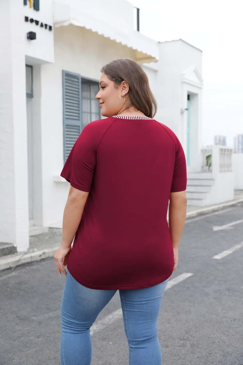 CARRROTMOB Plus Size Blouses for Women Pleated Casual Short Sleeve Round Neck Shirts Dressy Loose Summer Tops