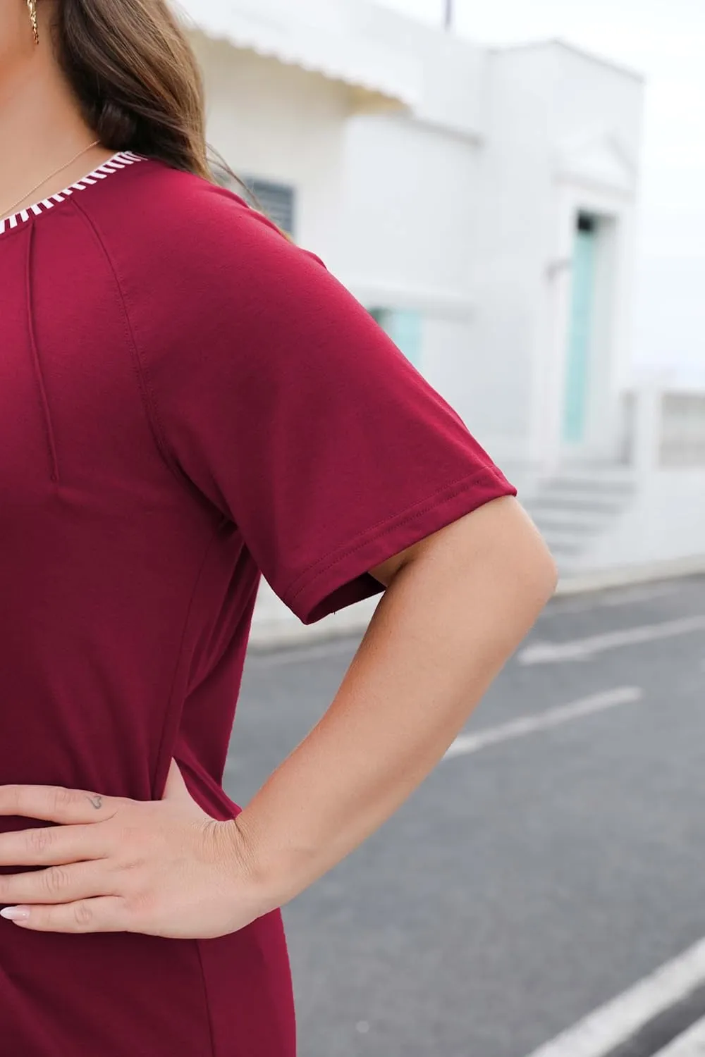 CARRROTMOB Plus Size Blouses for Women Pleated Casual Short Sleeve Round Neck Shirts Dressy Loose Summer Tops