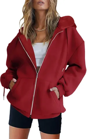 Ceboyel Full Zip Up Hoodies For Women Oversized Sweatshirts Tops Long Sleeve Fall Jackets Y2K Preppy Teen Girl Clothes 2023