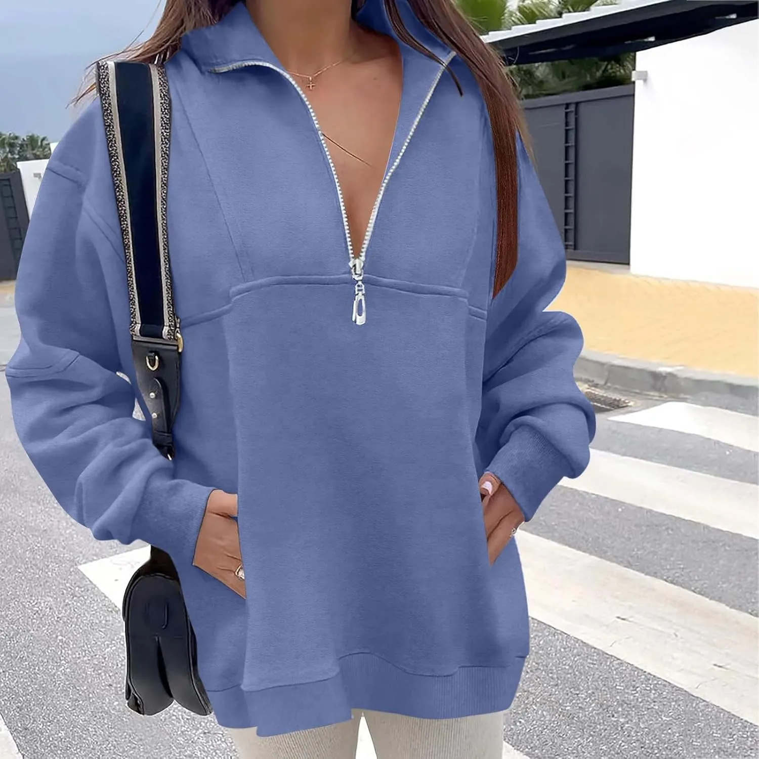 Ceboyel Women 1/4 Zip Pullover Sweatshirts Quarter Zip Oversized Sweater Y2K Trendy Hoodies Winter Fall Clothes 2023