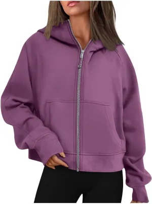Ceboyel Women Full Zip Up Cropped Hoodie Oversized Sweatshirt Trendy Y2K Fleece Jackets Fall Winter Outfits Clothes 2023