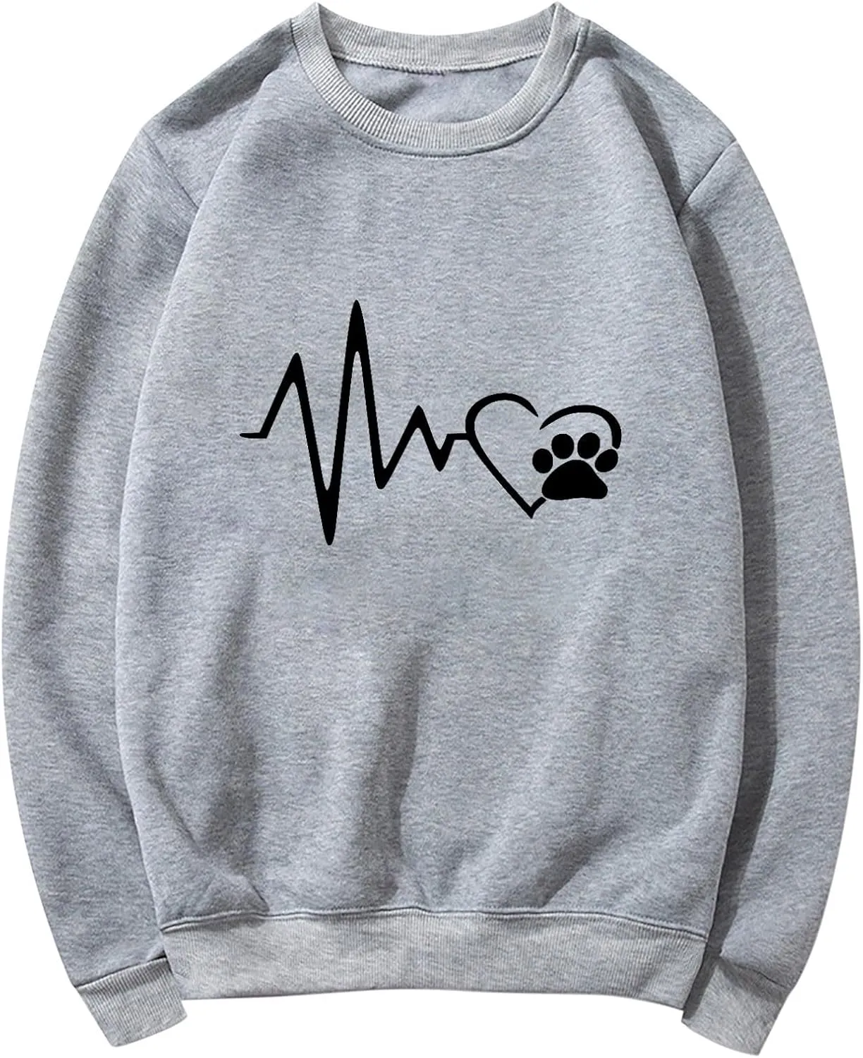 Ceboyel Women Heartbeat Print Crewneck Sweatshirt Long Sleeve Pullover Tops Shirts Sweater Cute Trendy Loose Fit Clothing