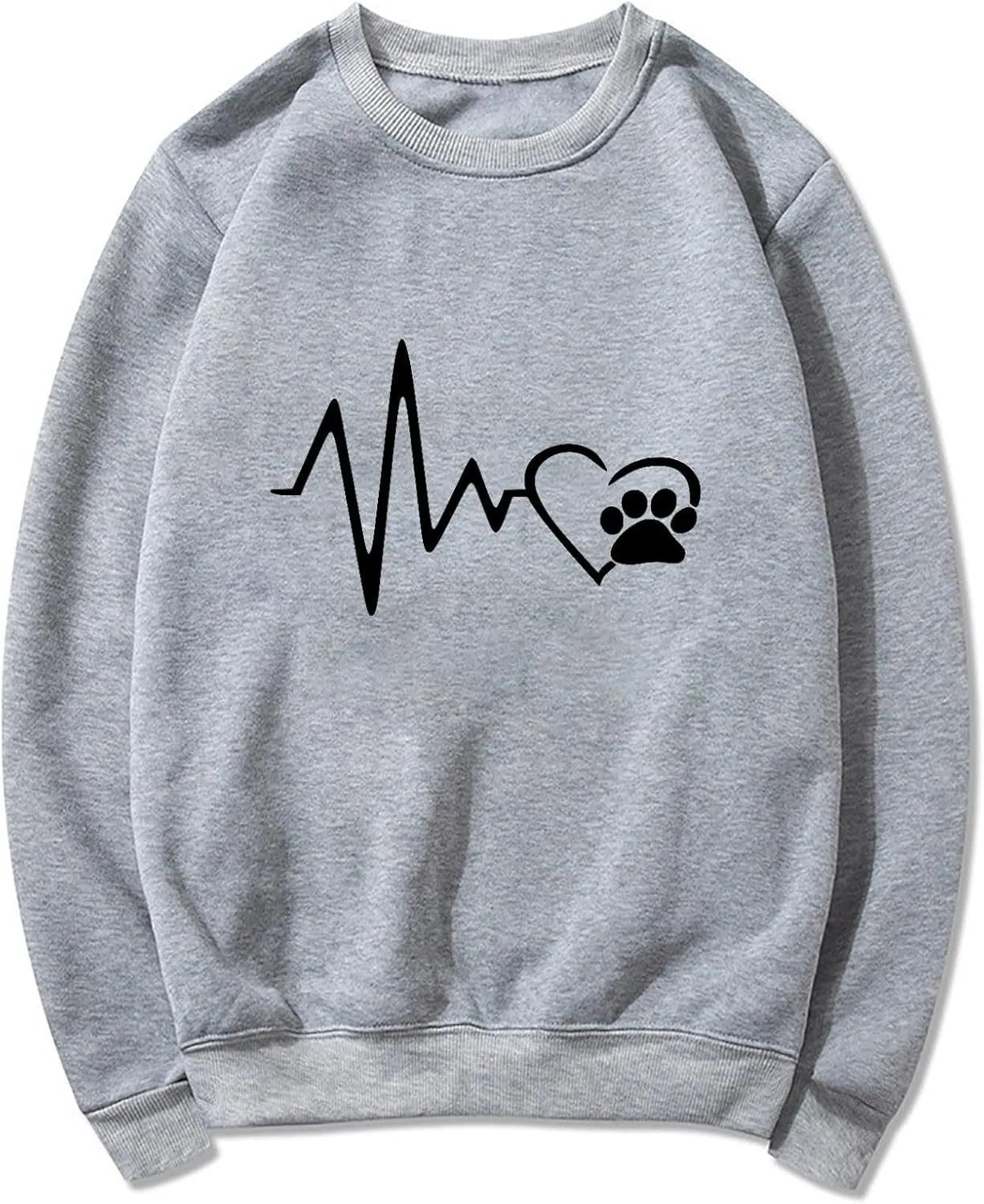 Ceboyel Women Heartbeat Print Crewneck Sweatshirt Long Sleeve Pullover Tops Shirts Sweater Cute Trendy Loose Fit Clothing