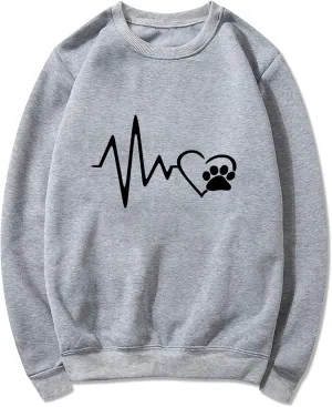 Ceboyel Women Heartbeat Print Crewneck Sweatshirt Long Sleeve Pullover Tops Shirts Sweater Cute Trendy Loose Fit Clothing