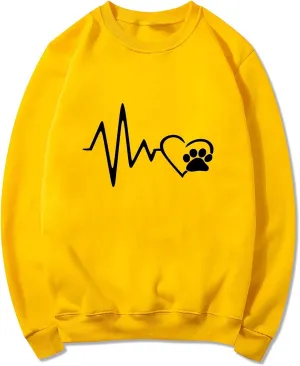 Ceboyel Women Heartbeat Print Crewneck Sweatshirt Long Sleeve Pullover Tops Shirts Sweater Cute Trendy Loose Fit Clothing