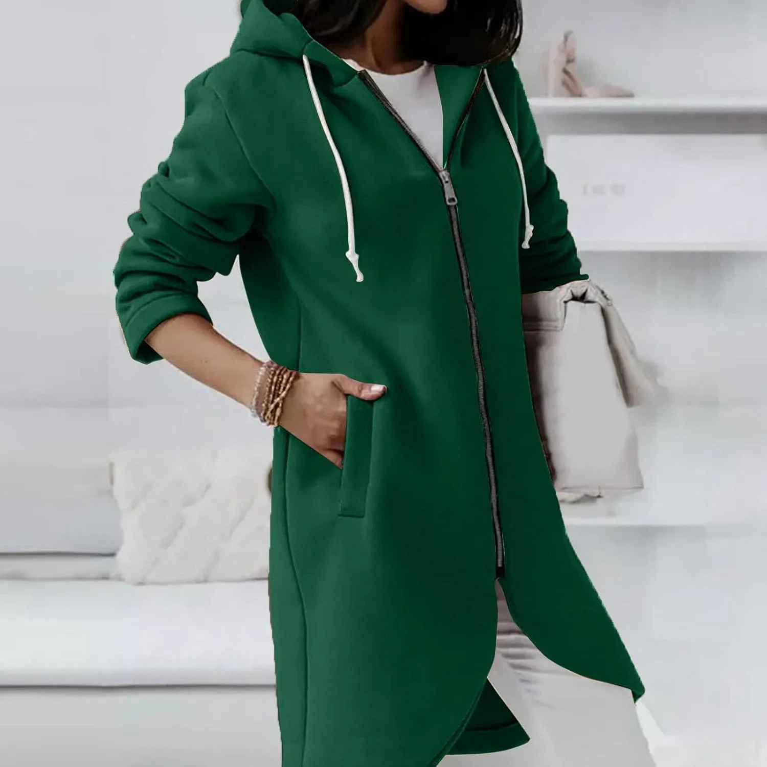 Ceboyel Women Zip Up Hoodies Zipper Long Hooded Jackets Solid Casual Tunic Sweatshirt Trendy Winter Outfits Clothes 2023