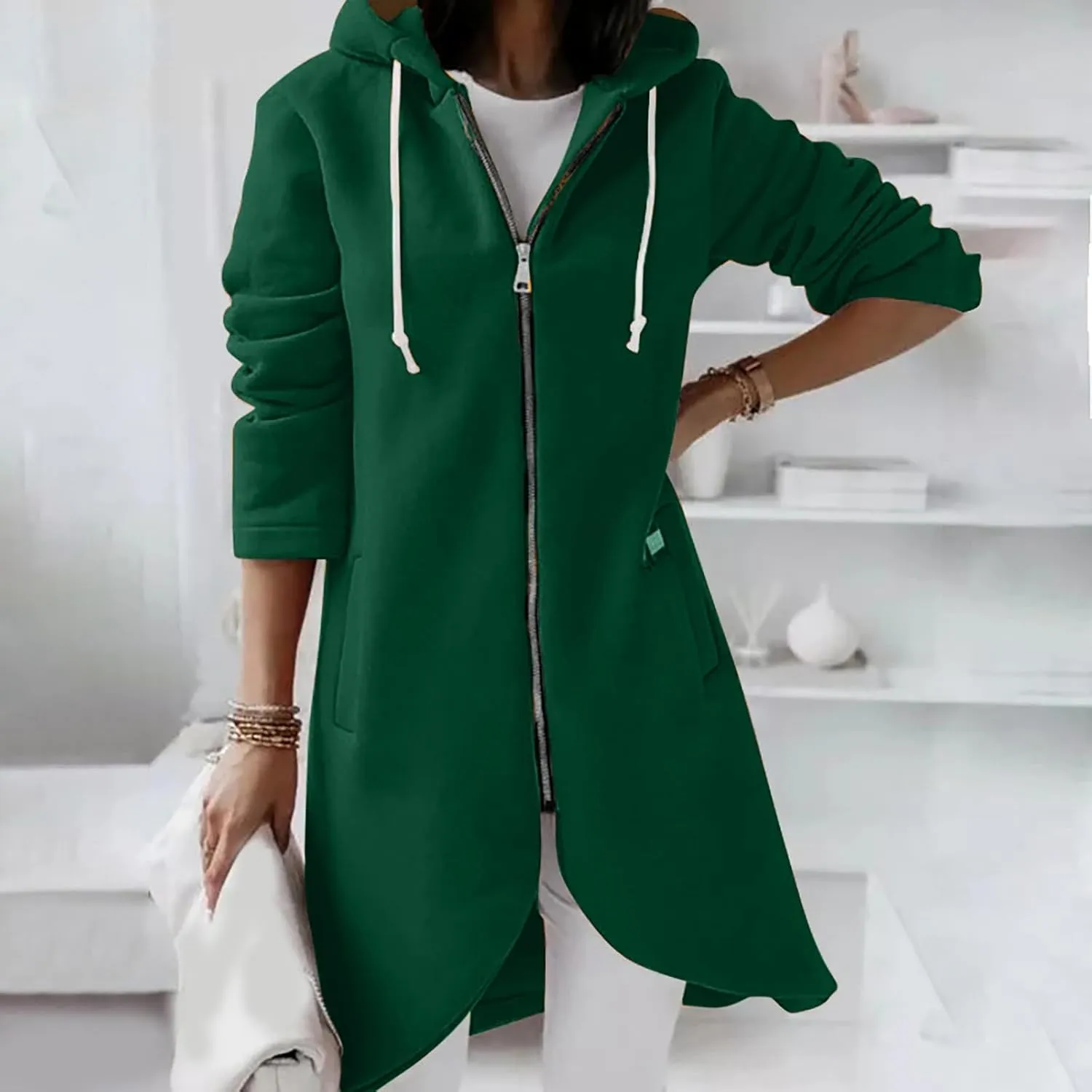 Ceboyel Women Zip Up Hoodies Zipper Long Hooded Jackets Solid Casual Tunic Sweatshirt Trendy Winter Outfits Clothes 2023