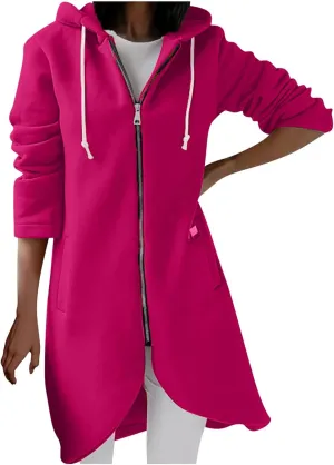 Ceboyel Women Zip Up Hoodies Zipper Long Hooded Jackets Solid Casual Tunic Sweatshirt Trendy Winter Outfits Clothes 2023