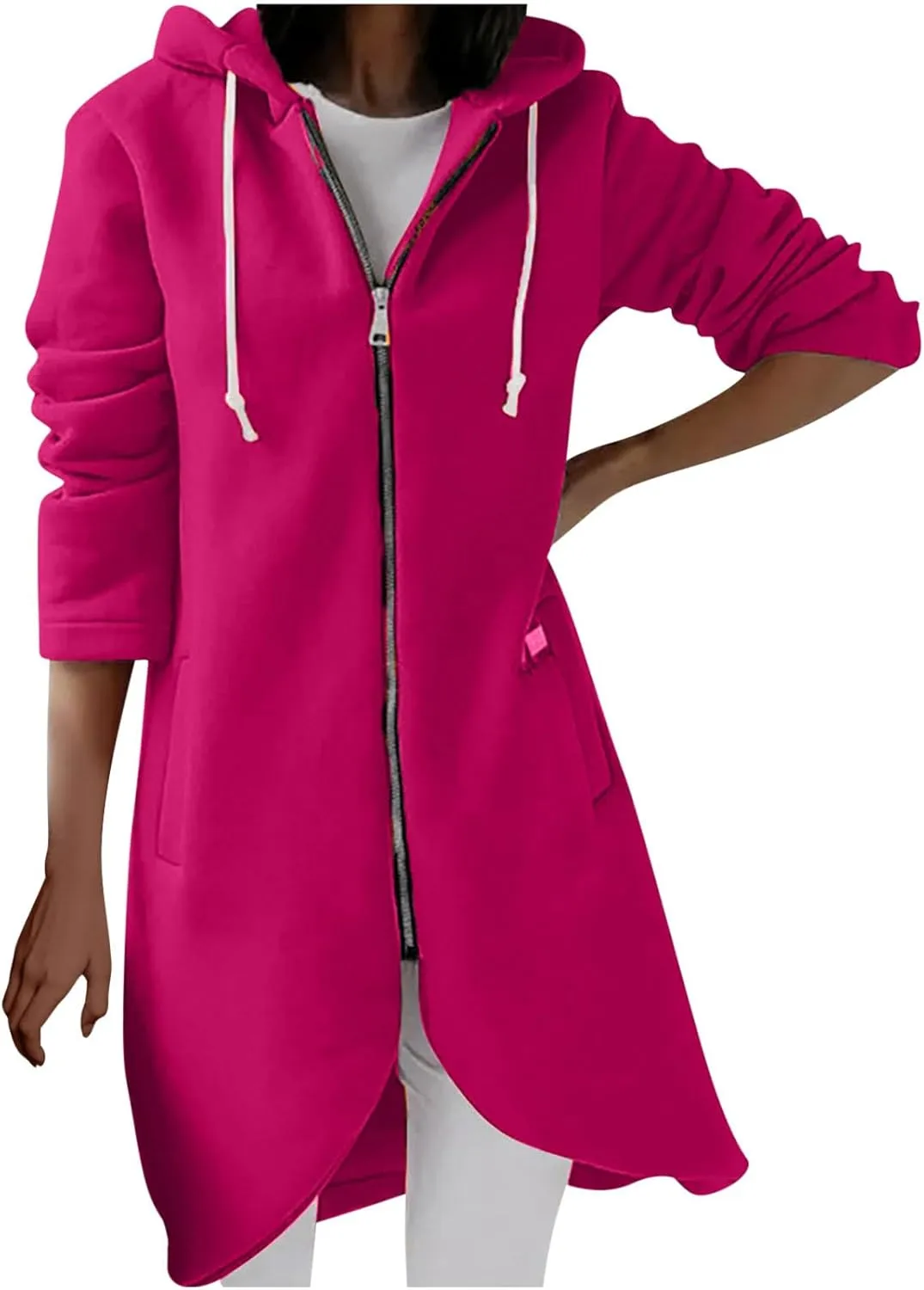 Ceboyel Women Zip Up Hoodies Zipper Long Hooded Jackets Solid Casual Tunic Sweatshirt Trendy Winter Outfits Clothes 2023