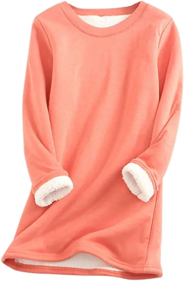 Ceboyel Womens Fleece Pullover Sweatshirt No Hood Shirts Sweater Sherpa Lined Tunic Sweatshirts Warm Winter Loungewear 2023