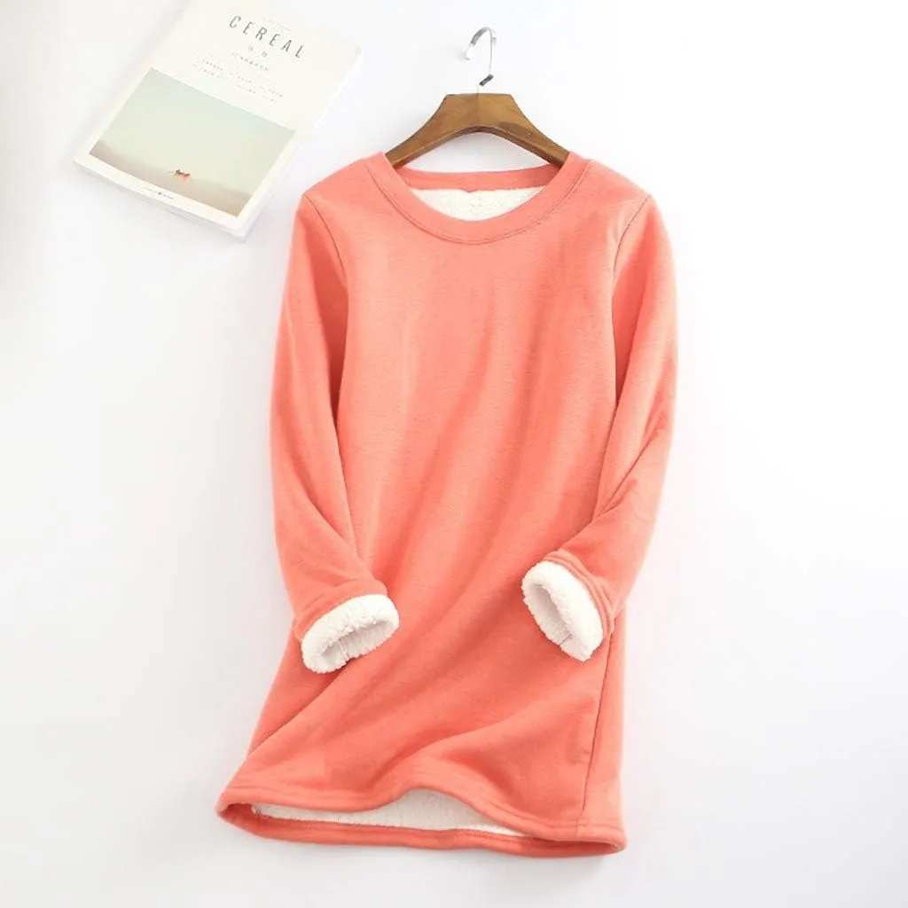 Ceboyel Womens Fleece Pullover Sweatshirt No Hood Shirts Sweater Sherpa Lined Tunic Sweatshirts Warm Winter Loungewear 2023