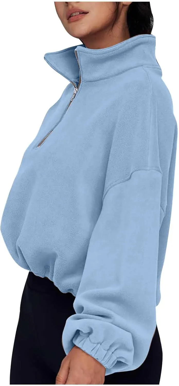 Ceboyel Womens Oversized Sweatshirt 2023 Half Zip Pullover Sweaters Drawstring Cropped Hoodie Trendy Y2K Teen Girls Clothes