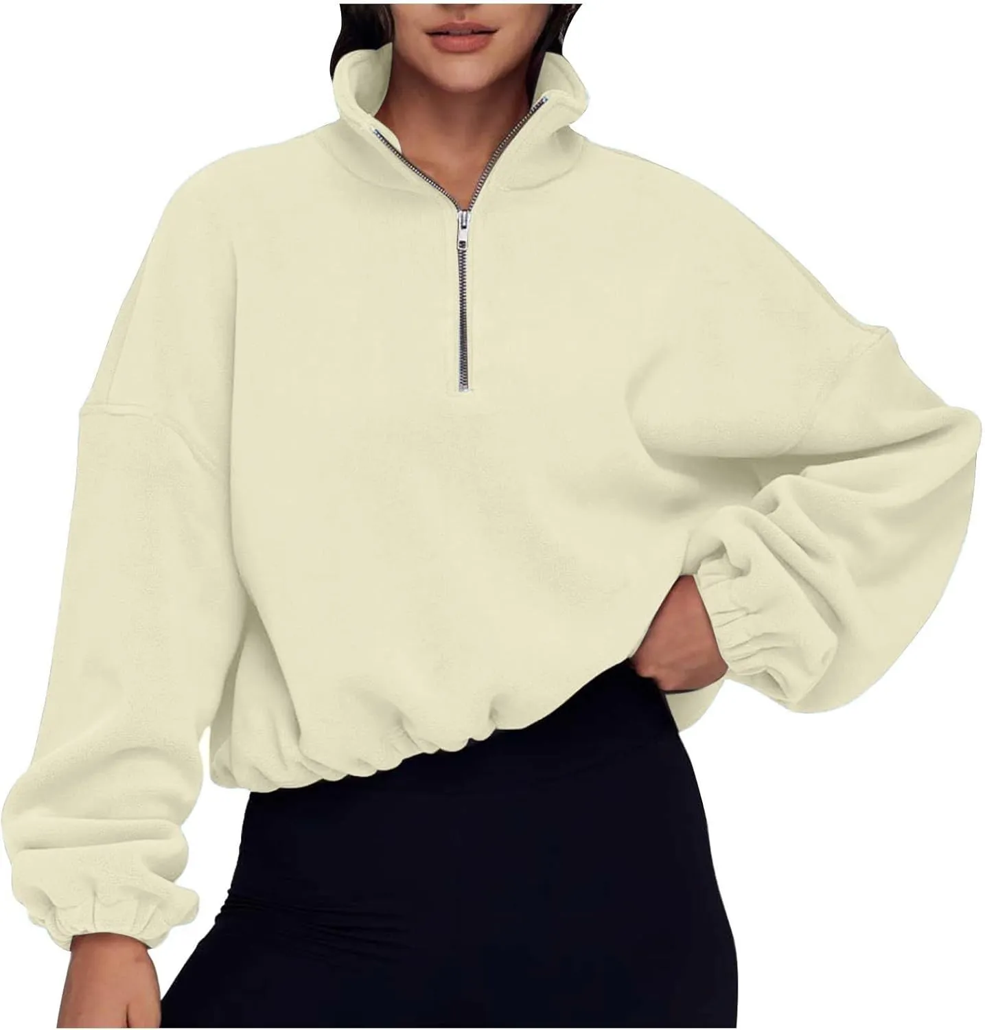 Ceboyel Womens Oversized Sweatshirt 2023 Half Zip Pullover Sweaters Drawstring Cropped Hoodie Trendy Y2K Teen Girls Clothes