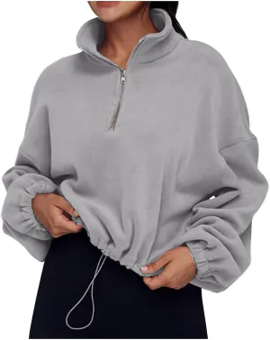 Ceboyel Womens Oversized Sweatshirt 2023 Half Zip Pullover Sweaters Drawstring Cropped Hoodie Trendy Y2K Teen Girls Clothes