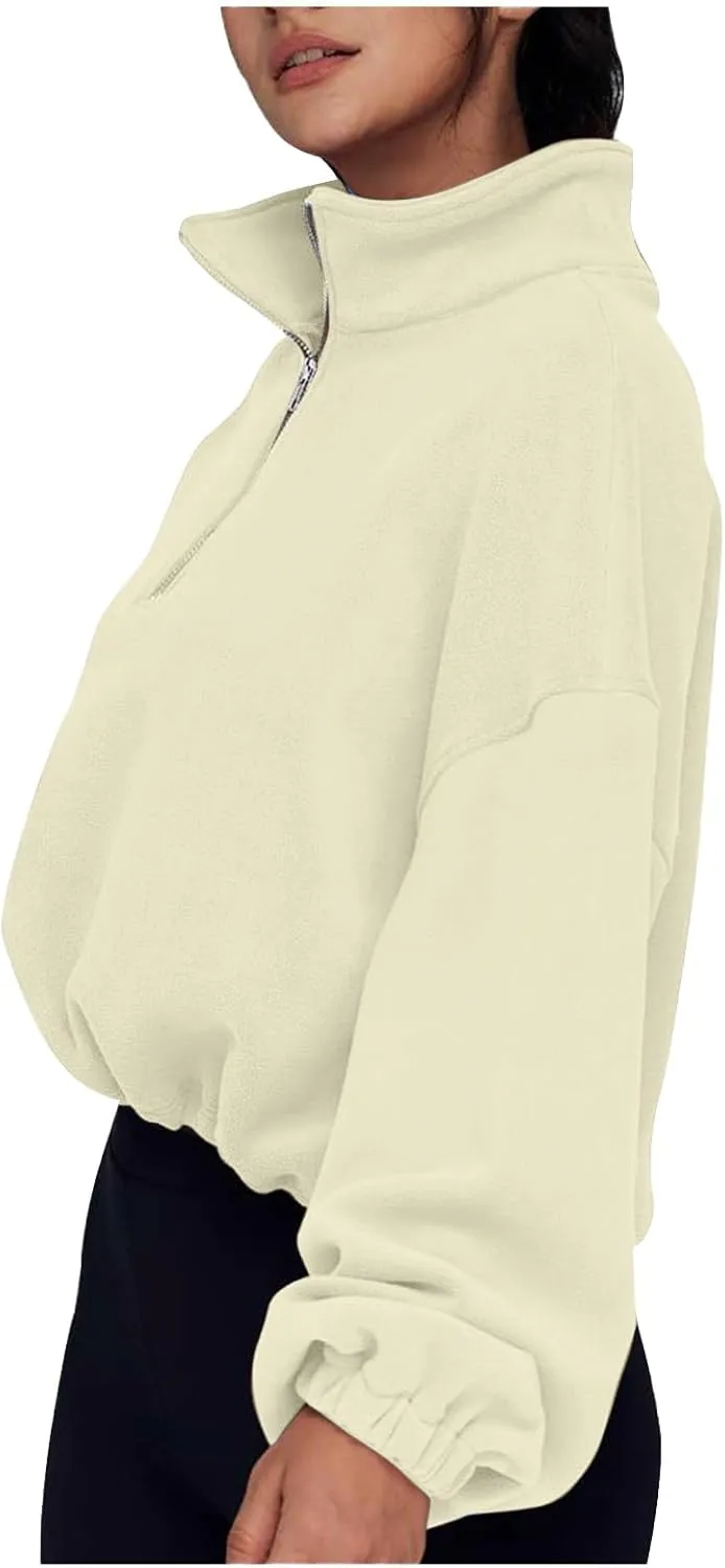 Ceboyel Womens Oversized Sweatshirt 2023 Half Zip Pullover Sweaters Drawstring Cropped Hoodie Trendy Y2K Teen Girls Clothes