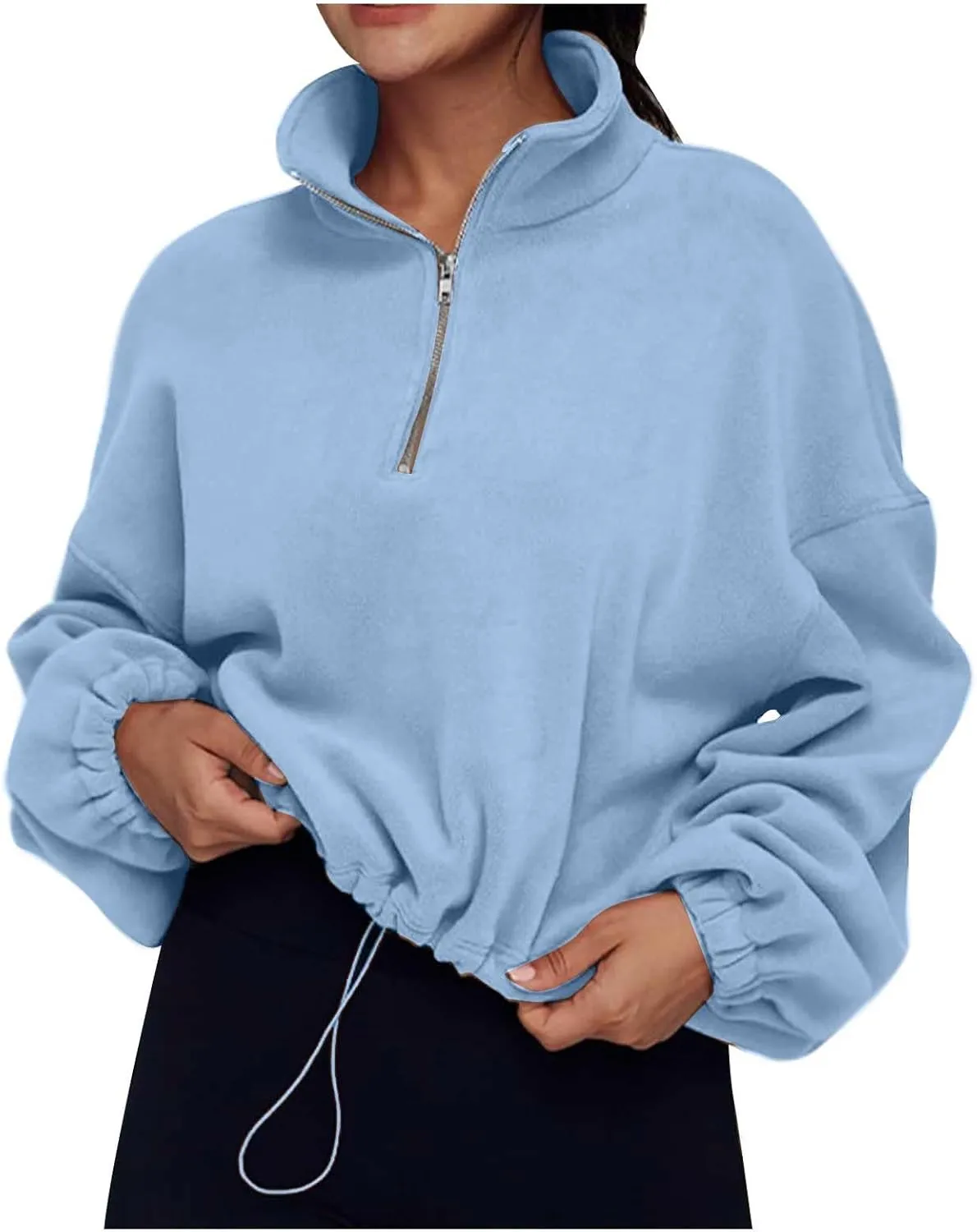 Ceboyel Womens Oversized Sweatshirt 2023 Half Zip Pullover Sweaters Drawstring Cropped Hoodie Trendy Y2K Teen Girls Clothes