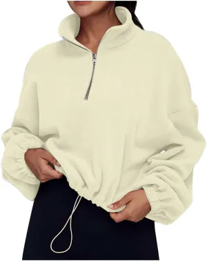 Ceboyel Womens Oversized Sweatshirt 2023 Half Zip Pullover Sweaters Drawstring Cropped Hoodie Trendy Y2K Teen Girls Clothes