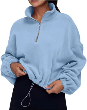 Ceboyel Womens Oversized Sweatshirt 2023 Half Zip Pullover Sweaters Drawstring Cropped Hoodie Trendy Y2K Teen Girls Clothes