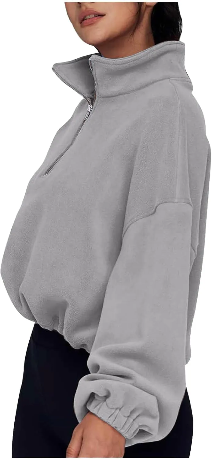 Ceboyel Womens Oversized Sweatshirt 2023 Half Zip Pullover Sweaters Drawstring Cropped Hoodie Trendy Y2K Teen Girls Clothes