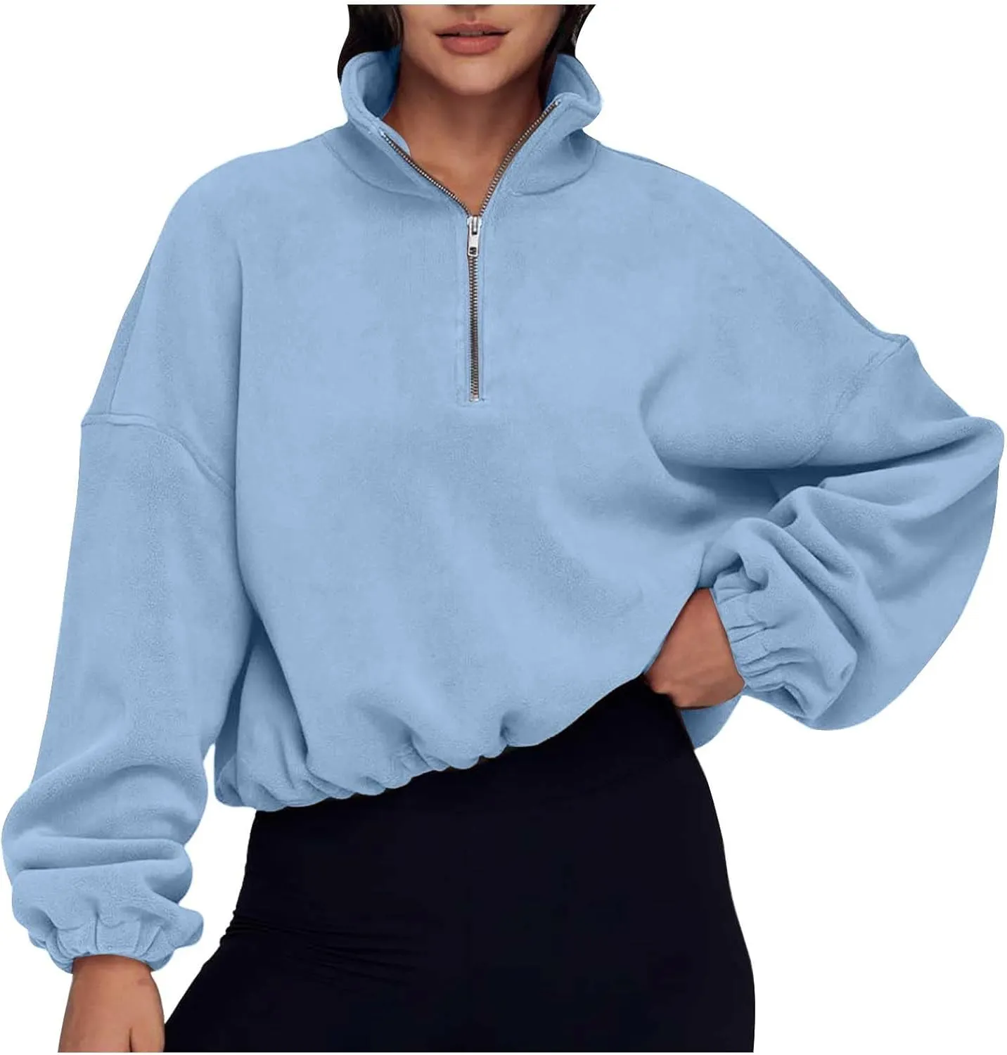 Ceboyel Womens Oversized Sweatshirt 2023 Half Zip Pullover Sweaters Drawstring Cropped Hoodie Trendy Y2K Teen Girls Clothes