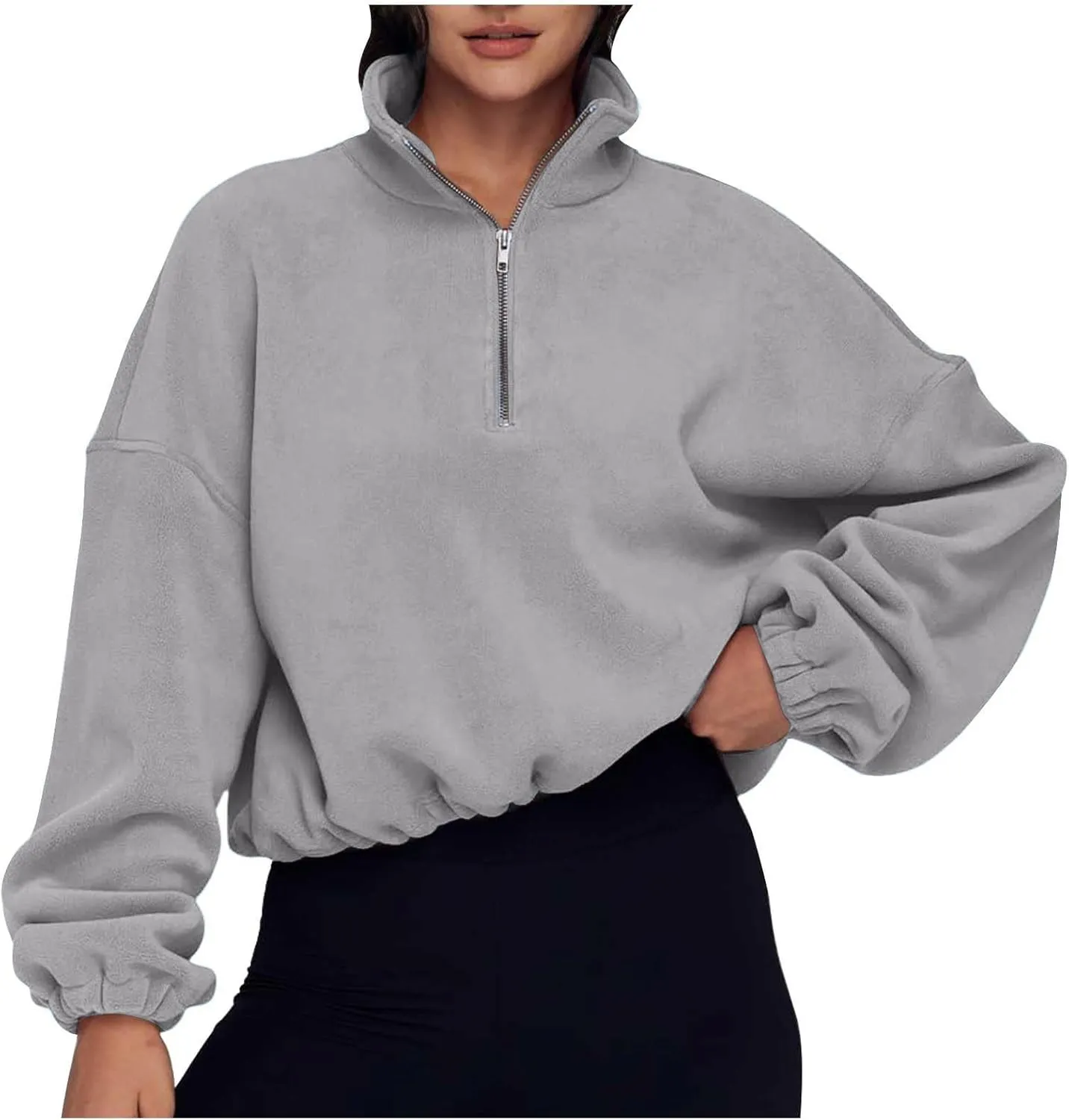 Ceboyel Womens Oversized Sweatshirt 2023 Half Zip Pullover Sweaters Drawstring Cropped Hoodie Trendy Y2K Teen Girls Clothes