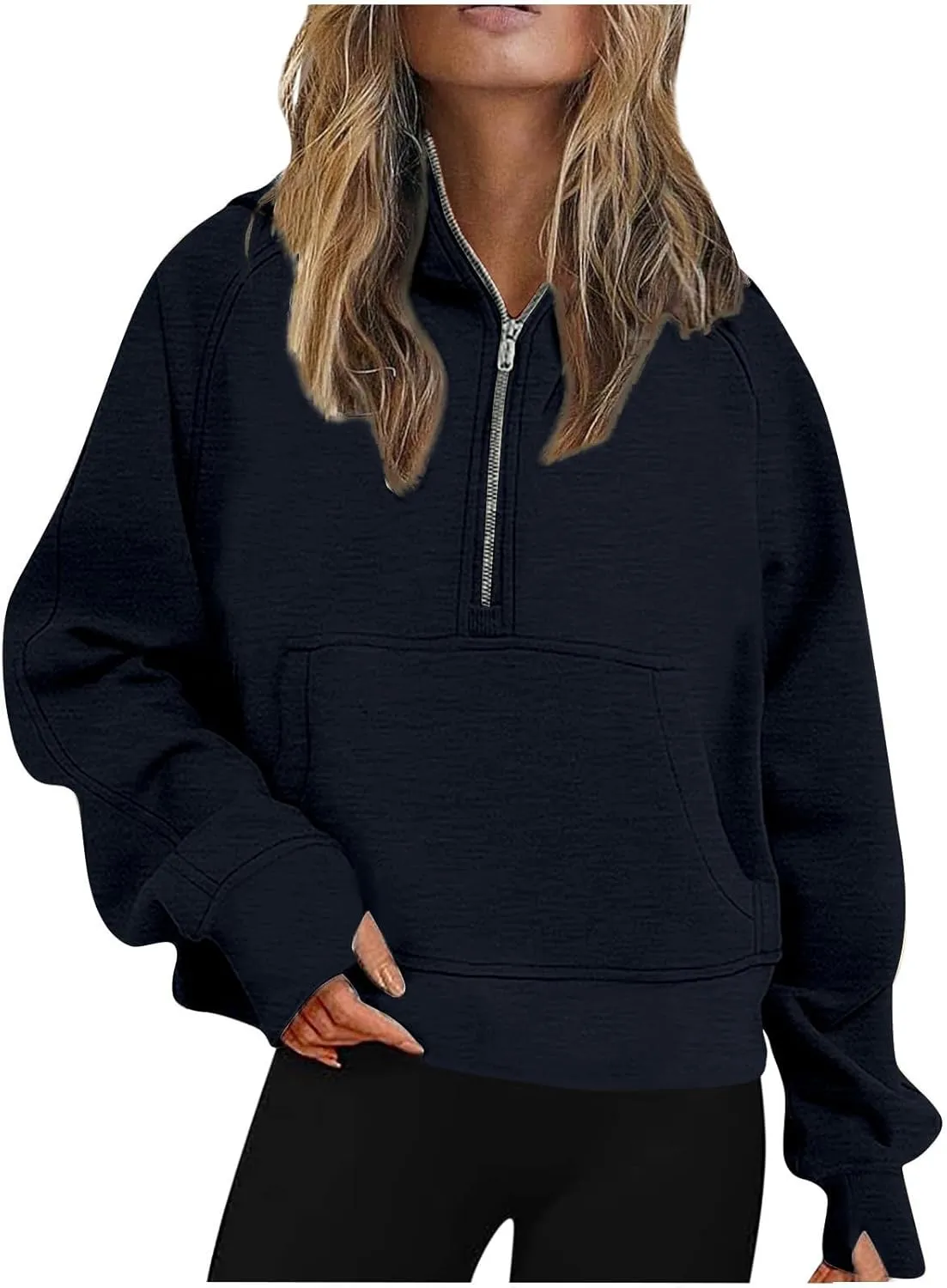 Ceboyel Womens Quarter Zip Sweatshirt 2023 Fleece Oversized Sweaters Cropped Pullover Hoodies Fall Trendy Outfits Clothing