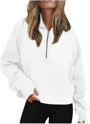 Ceboyel Womens Quarter Zip Sweatshirt 2023 Fleece Oversized Sweaters Cropped Pullover Hoodies Fall Trendy Outfits Clothing