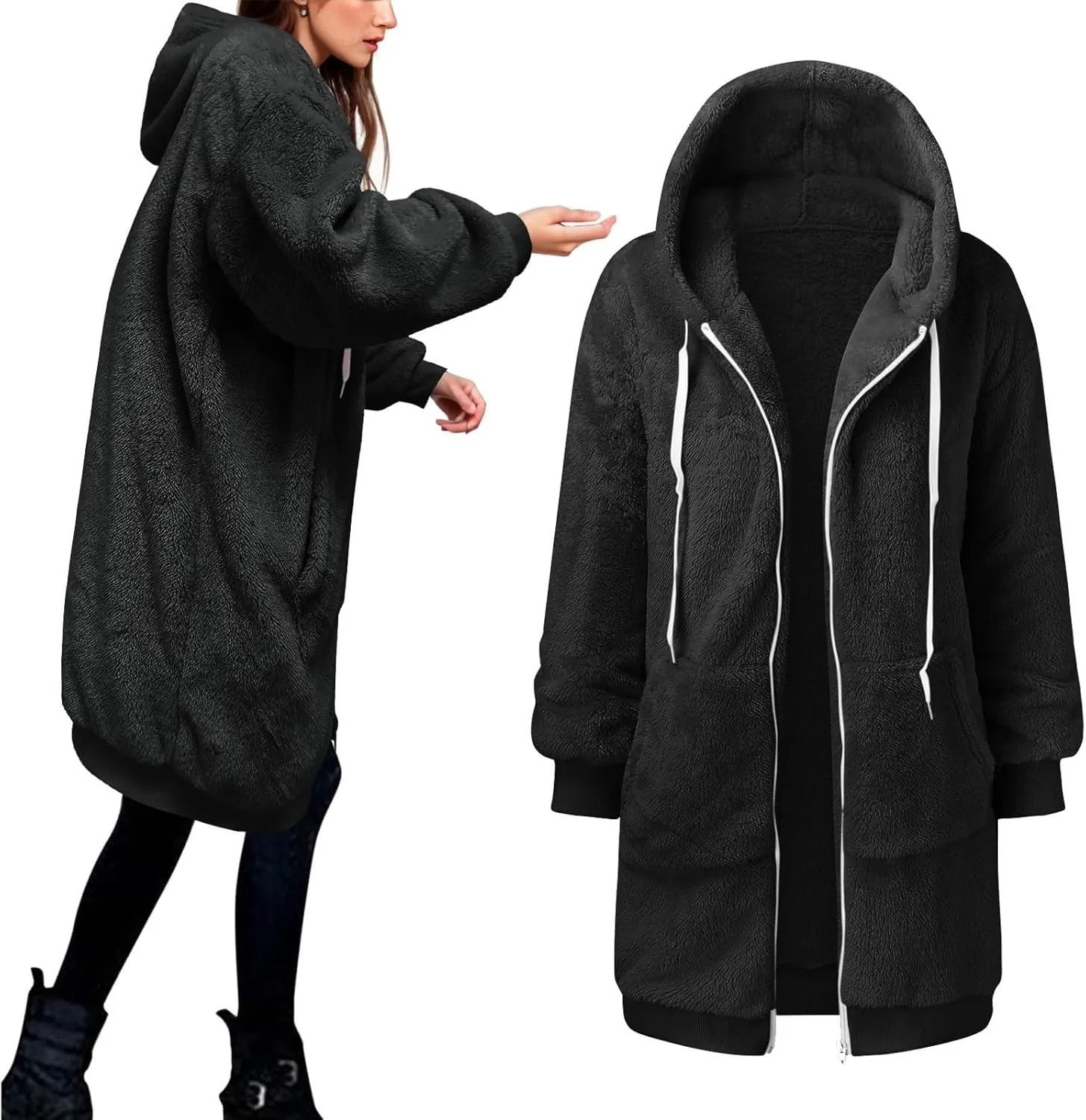 Ceboyel Womens Sherpa Fleece Lined Jackets Full Zip Up Oversized Hoodie Casual Sweatshirt Fall Winter Clothing 2023