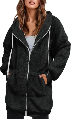 Ceboyel Womens Sherpa Fleece Lined Jackets Full Zip Up Oversized Hoodie Casual Sweatshirt Fall Winter Clothing 2023