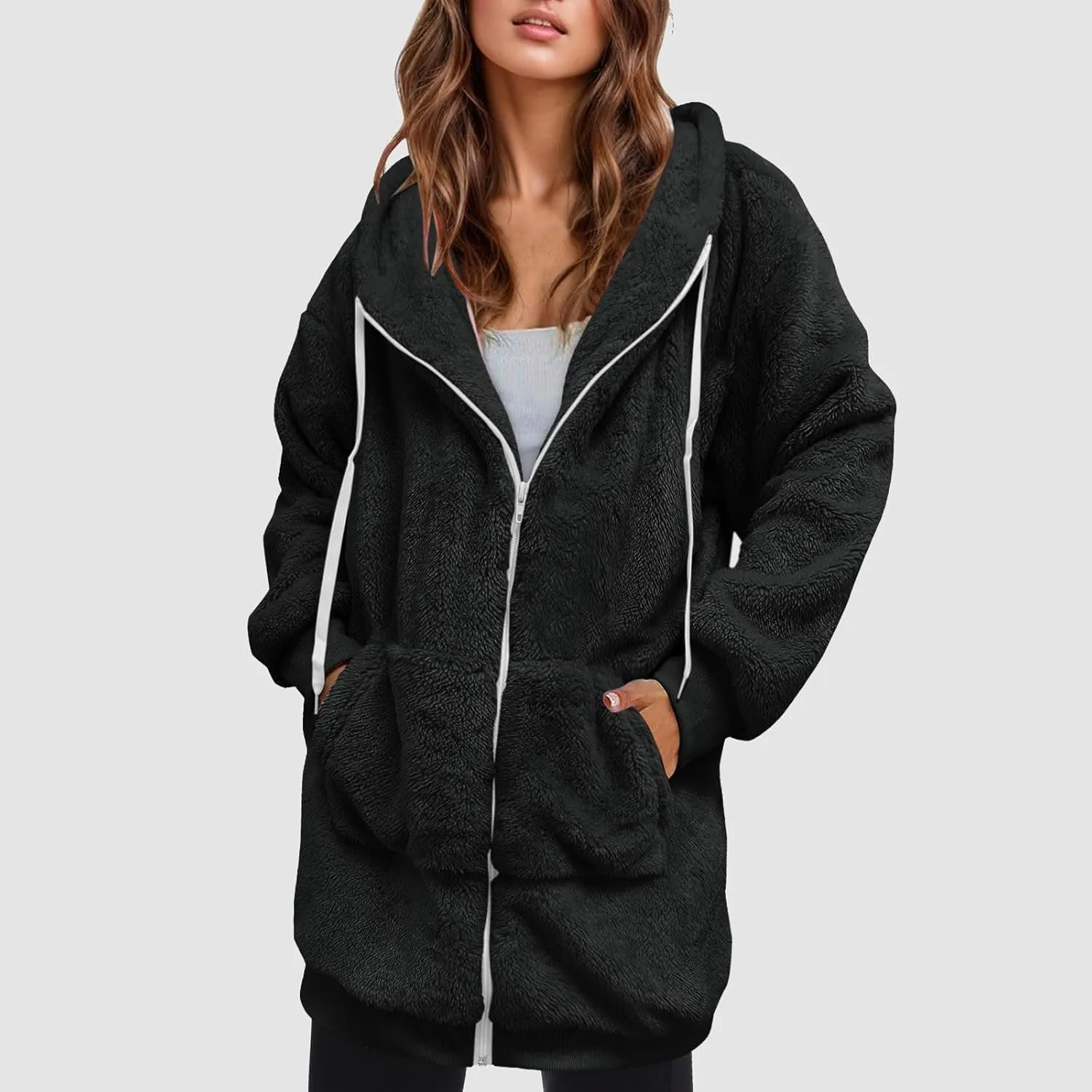 Ceboyel Womens Sherpa Fleece Lined Jackets Full Zip Up Oversized Hoodie Casual Sweatshirt Fall Winter Clothing 2023
