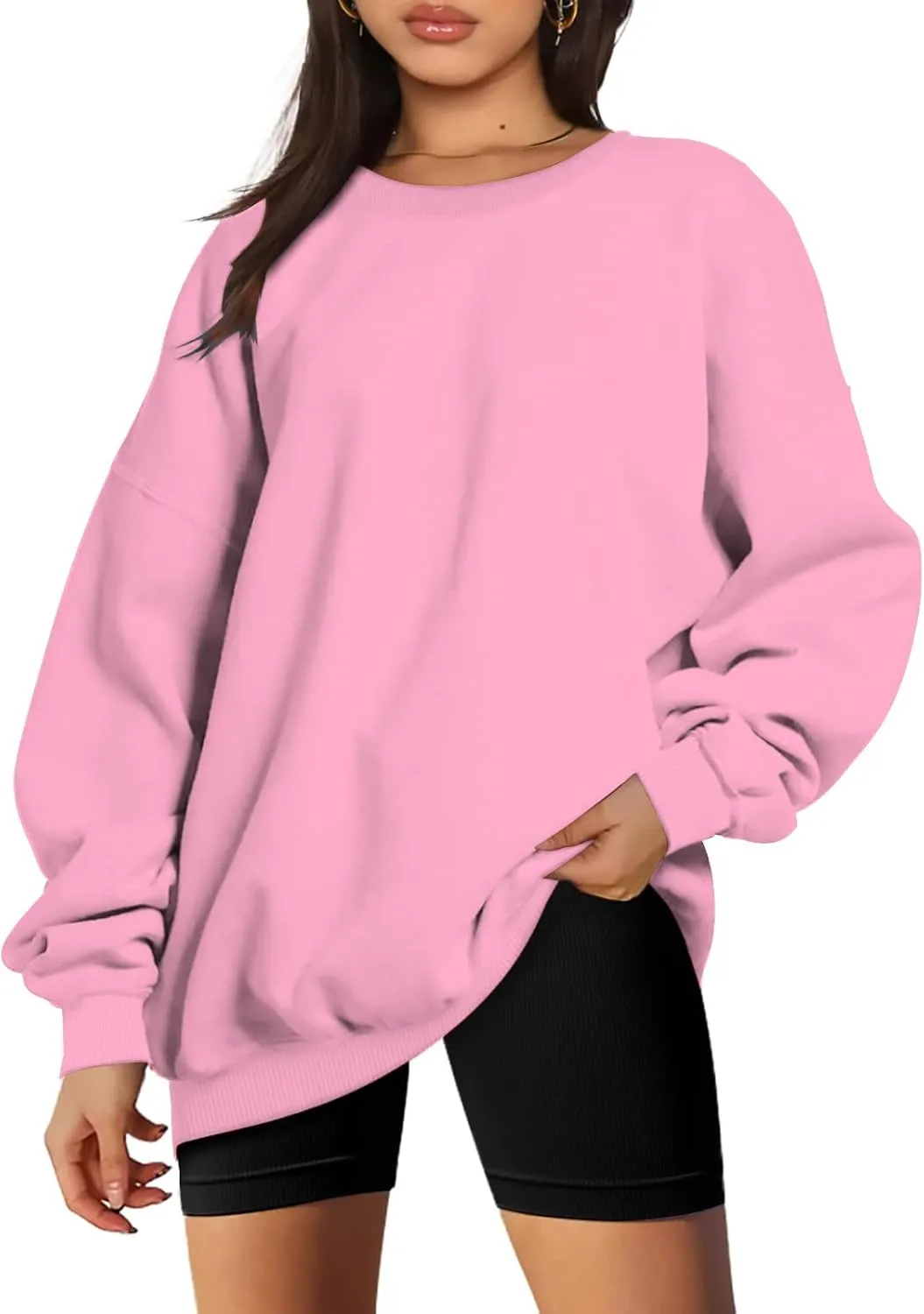 Ceboyel Womens Solid Color Crewneck Sweatshirt Oversized Comfort Pullover Sweater Trendy Fall Tops 2023 Fashion Outfits
