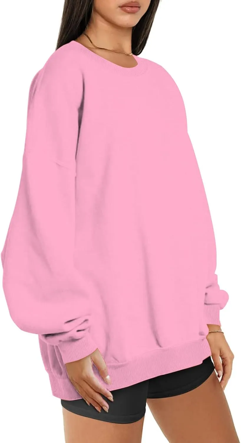 Ceboyel Womens Solid Color Crewneck Sweatshirt Oversized Comfort Pullover Sweater Trendy Fall Tops 2023 Fashion Outfits