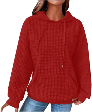 Ceboyel Womens Solid Color Cute Hoodie 2023 Waffle Knit Sweatshirts Comfort Sweater Tops Teen Girls Trendy Clothes 2023