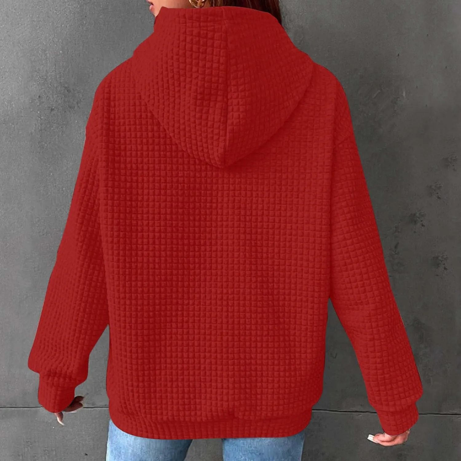 Ceboyel Womens Solid Color Cute Hoodie 2023 Waffle Knit Sweatshirts Comfort Sweater Tops Teen Girls Trendy Clothes 2023