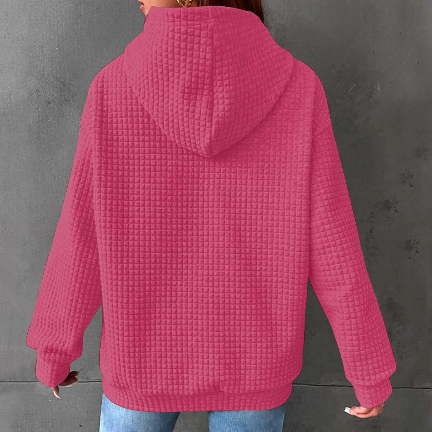 Ceboyel Womens Solid Color Cute Hoodie 2023 Waffle Knit Sweatshirts Comfort Sweater Tops Teen Girls Trendy Clothes 2023