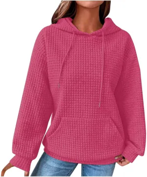 Ceboyel Womens Solid Color Cute Hoodie 2023 Waffle Knit Sweatshirts Comfort Sweater Tops Teen Girls Trendy Clothes 2023
