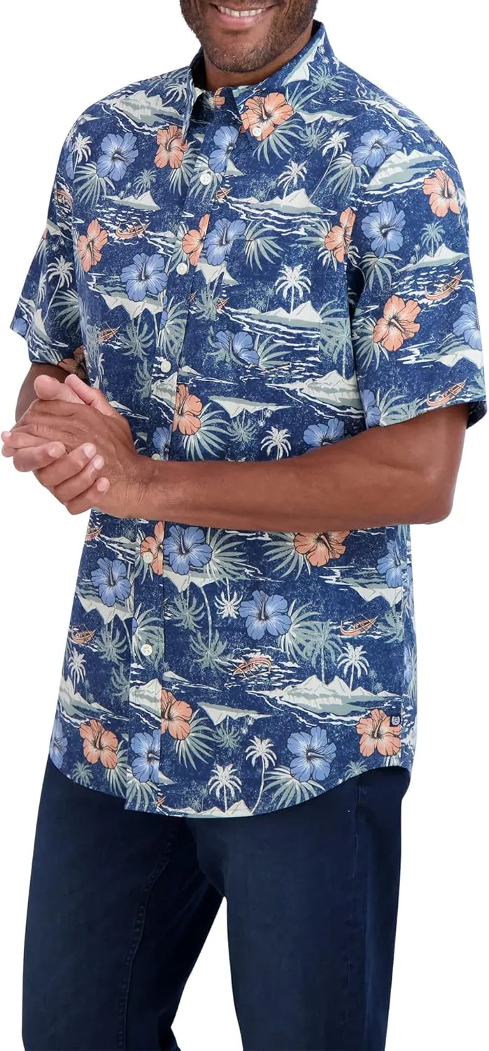 Chaps Men's Button-Down Shirt - Classic Woven Short Sleeve Formal Collared Shirt with Chest Pocket for Men (Sizes: S-XXL)