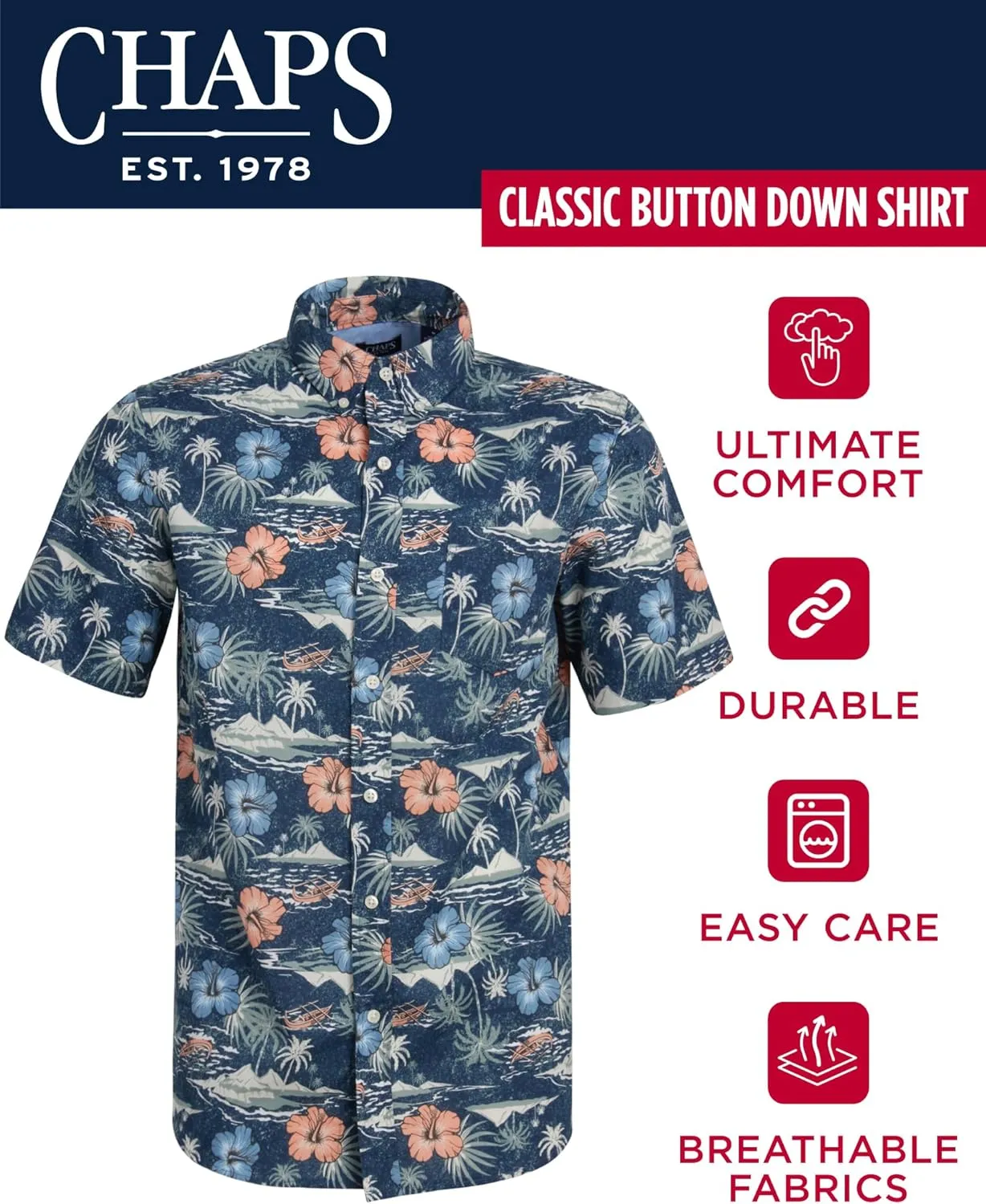 Chaps Men's Button-Down Shirt - Classic Woven Short Sleeve Formal Collared Shirt with Chest Pocket for Men (Sizes: S-XXL)
